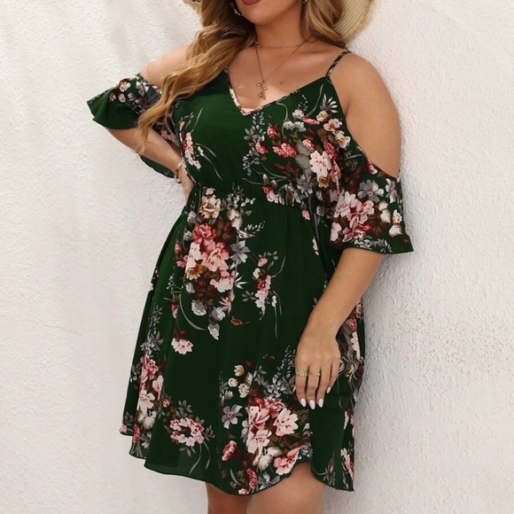 Plus Floral Print Cold Shoulder Dress - Picture 3 of 7
